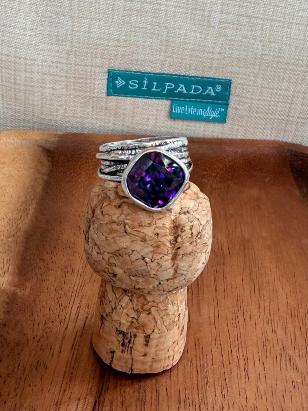 Silpada Gladiator Glam R2757 SterlingSilver Purple CZ Amethyst Statement Ring 10